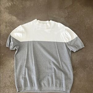 Topshop White and Gray Colorblock Short-Sleeve Sweater Shirt